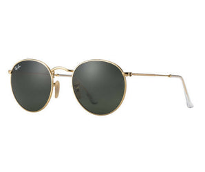 RAY-BAN ROUND METAL SUNGLASSES RB3447-001/50 GOLD / GREEN CLASSIC G-15 LENS